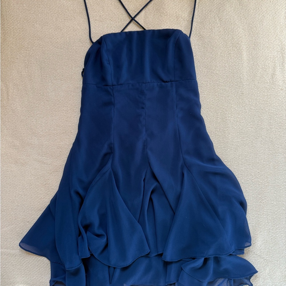 Lulu's Perfected Sweetness Dark Blue Pleated Tiered Mini Dress - Picture 3 of 5